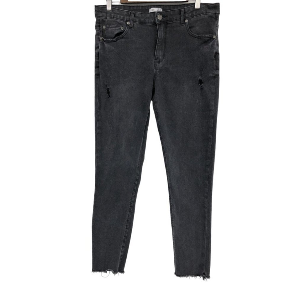 Dex Dark Grey Distressed  Frayed Hem Skinny Jeans size 32